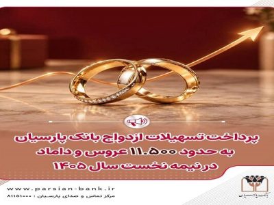 وام ازدواج بانک پارسیان به ۱۱ هزار و ۴۶۹ زوج رسید