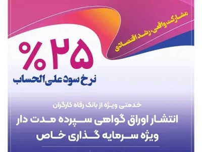اوراق گواهی سپرده بانک رفاه با سود ۲۵ درصد منتشر شد